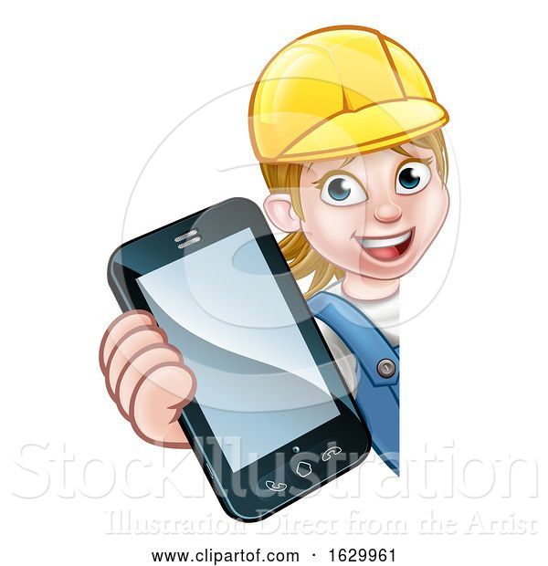 Vector Illustration of Cartoon Handyman or Mechanic Phone Concept