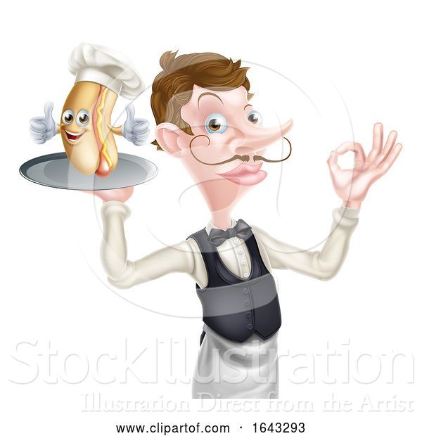 Vector Illustration of Cartoon Hotdog Butler