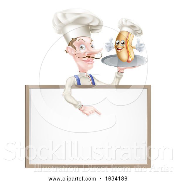 Vector Illustration of Cartoon Hotdog Chef Pointing