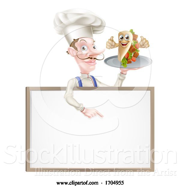 Vector Illustration of Cartoon Kebab Chef Menu Board