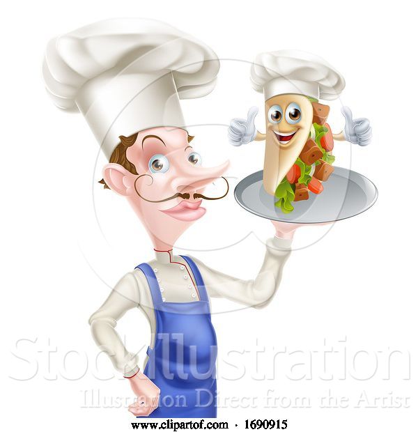 Vector Illustration of Cartoon Kebab Mascot Chef