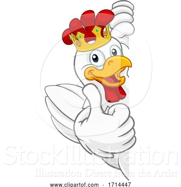 Vector Illustration of Cartoon King Chicken Rooster Cockerel Bird Crown Cartoon