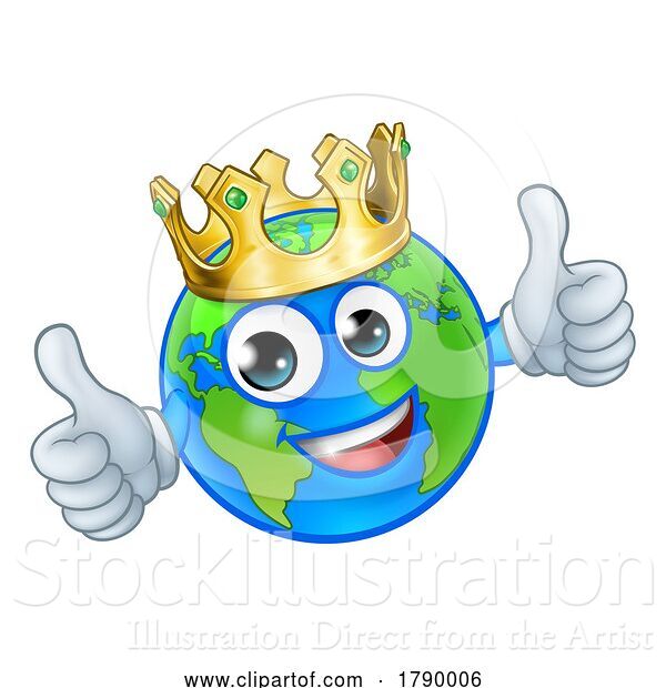 Vector Illustration of Cartoon King Earth Globe World Mascot Character