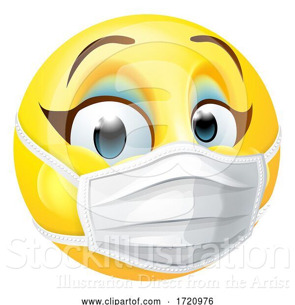 Vector Illustration of Cartoon Lady Emoticon Emoji PPE Medical Mask Face Icon