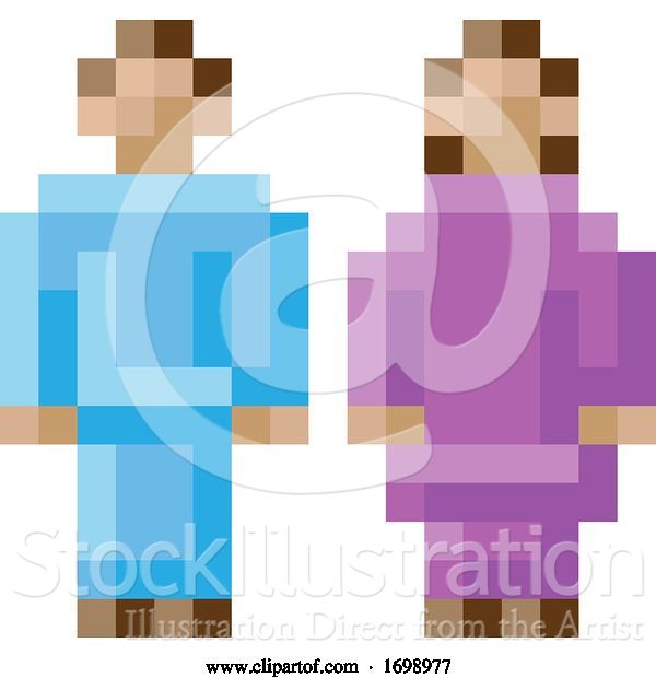 Vector Illustration of Cartoon Lady Guy Male Female Icon Pixel 8 Bit Game Art