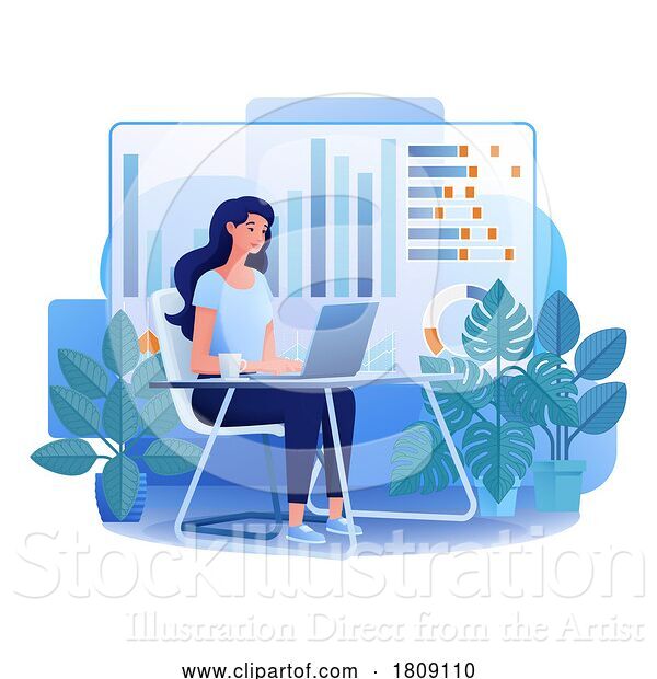 Vector Illustration of Cartoon Lady Laptop Market Stock Finance Illustration