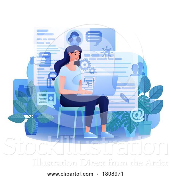 Vector Illustration of Cartoon Lady Recruitment Internet Job Search Cartoon