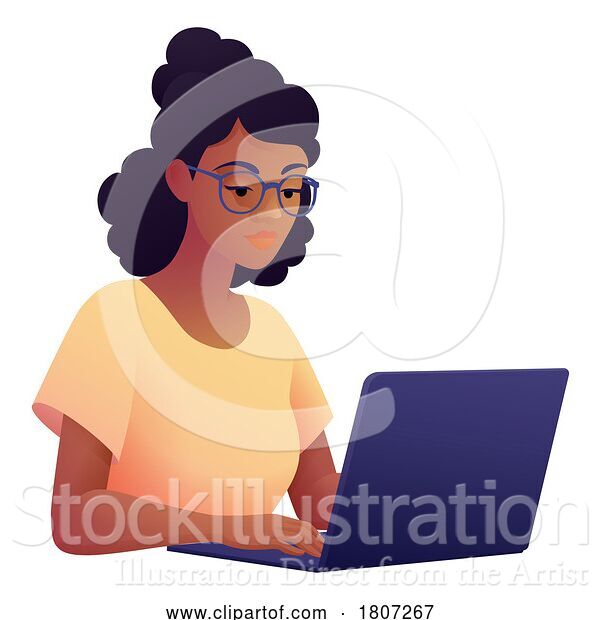 Vector Illustration of Cartoon Lady Using Laptop Computer Illustration