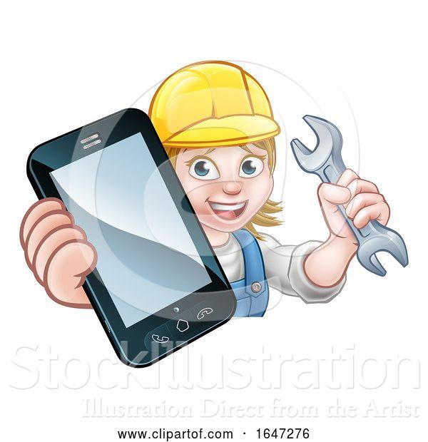 Vector Illustration of Cartoon Mechanic Plumber Handyman Phone Concept