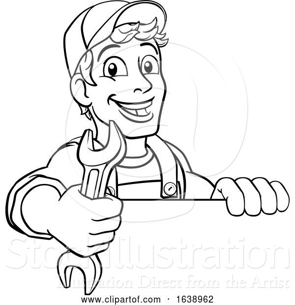 Vector Illustration of Cartoon Mechanic Plumber Wrench Spanner Handyman