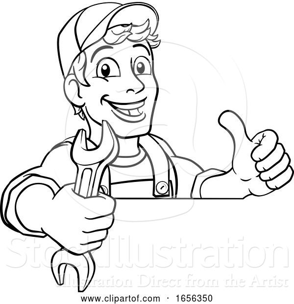 Vector Illustration of Cartoon Mechanic Plumber Wrench Spanner Handyman