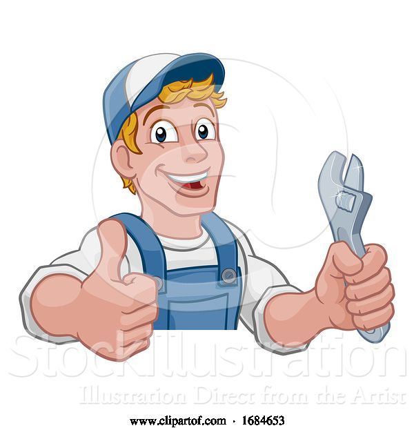 Vector Illustration of Cartoon Mechanic Plumber Wrench Spanner Handyman