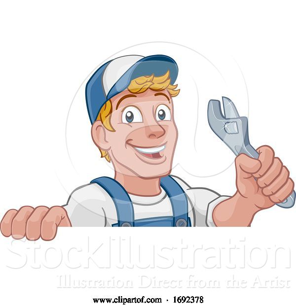 Vector Illustration of Cartoon Mechanic Plumber Wrench Spanner Handyman