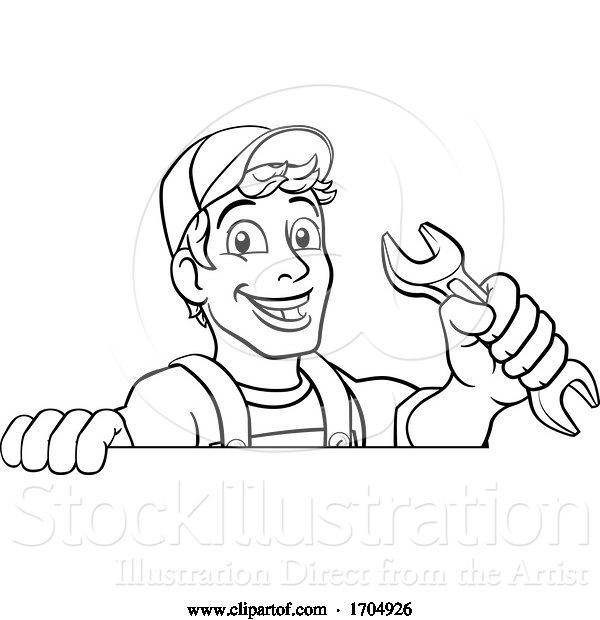 Vector Illustration of Cartoon Mechanic Plumber Wrench Spanner Handyman