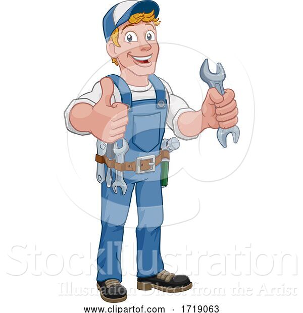 Vector Illustration of Cartoon Mechanic Plumber Wrench Spanner Handyman