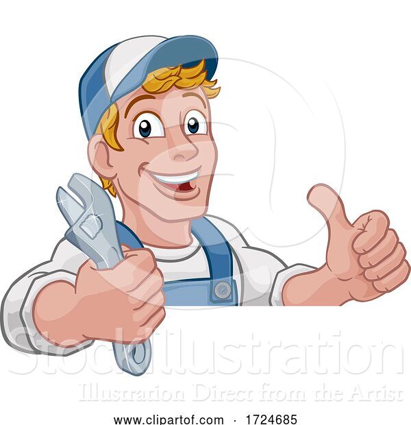 Vector Illustration of Cartoon Mechanic Plumber Wrench Spanner Handyman