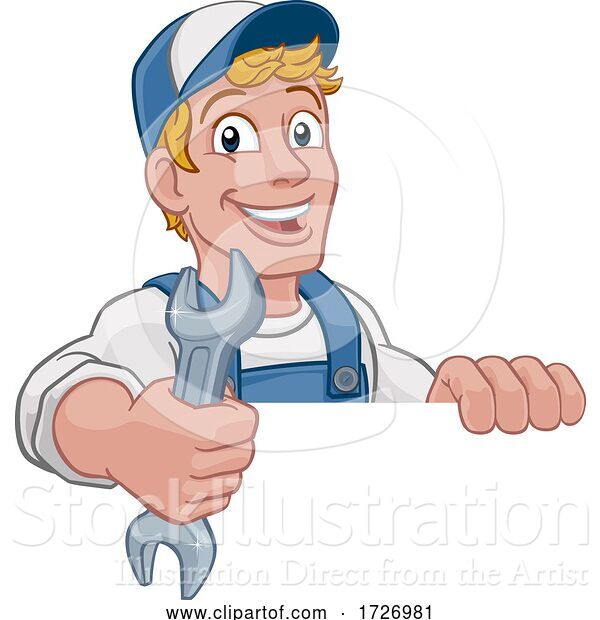 Vector Illustration of Cartoon Mechanic Plumber Wrench Spanner Handyman