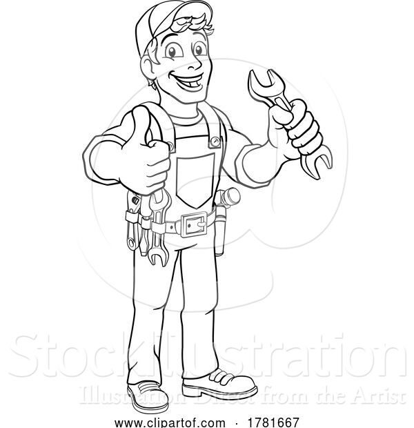 Vector Illustration of Cartoon Mechanic Plumber Wrench Spanner Handyman
