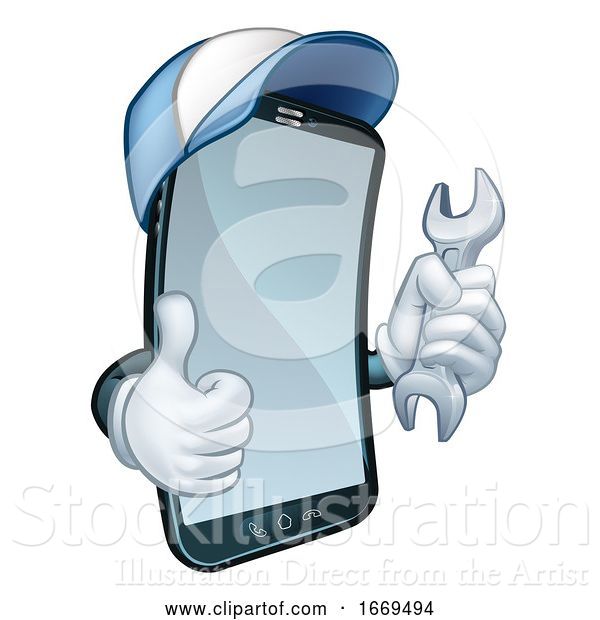 Vector Illustration of Cartoon Mobile Phone Repair Spanner Thumbs up Cartoon