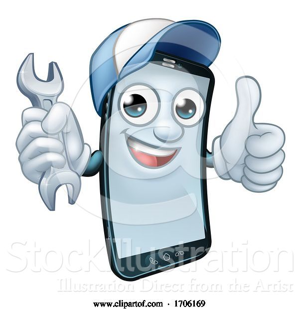 Vector Illustration of Cartoon Mobile Phone Repair Spanner Thumbs up Mascot