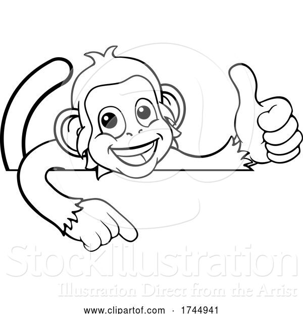 Vector Illustration of Cartoon Monkey Animal Pointing Thumbs up Sign