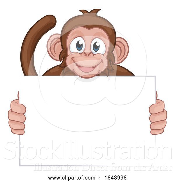 Vector Illustration of Cartoon Monkey Character Animal Holding Sign