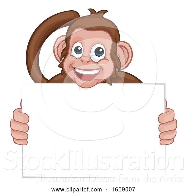 Vector Illustration of Cartoon Monkey Character Animal Holding Sign