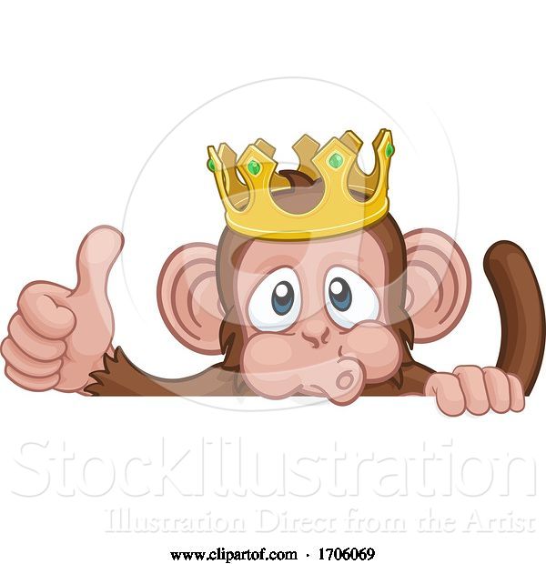 Vector Illustration of Cartoon Monkey King Crown Animal Thumbs up Sign