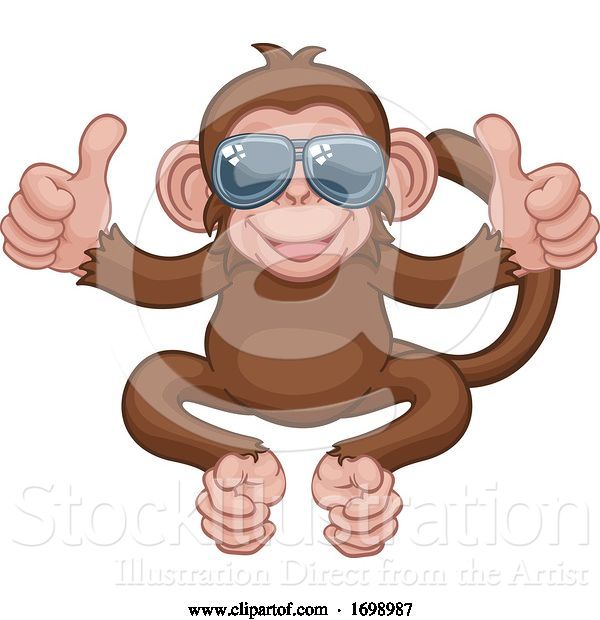 Vector Illustration of Cartoon Monkey Sunglasses Animal Giving Thumbs up