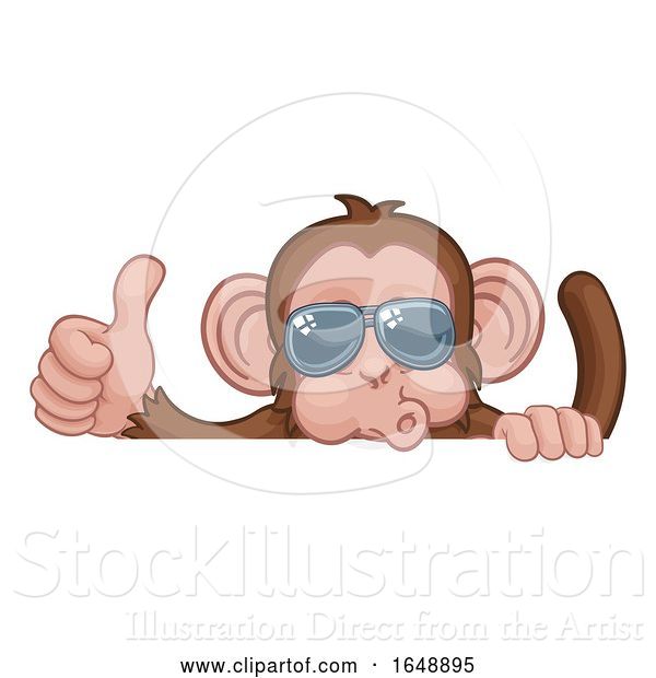 Vector Illustration of Cartoon Monkey Sunglasses Animal Thumbs up Sign