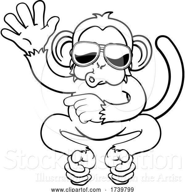 Vector Illustration of Cartoon Monkey Sunglasses Animal Waving Pointing