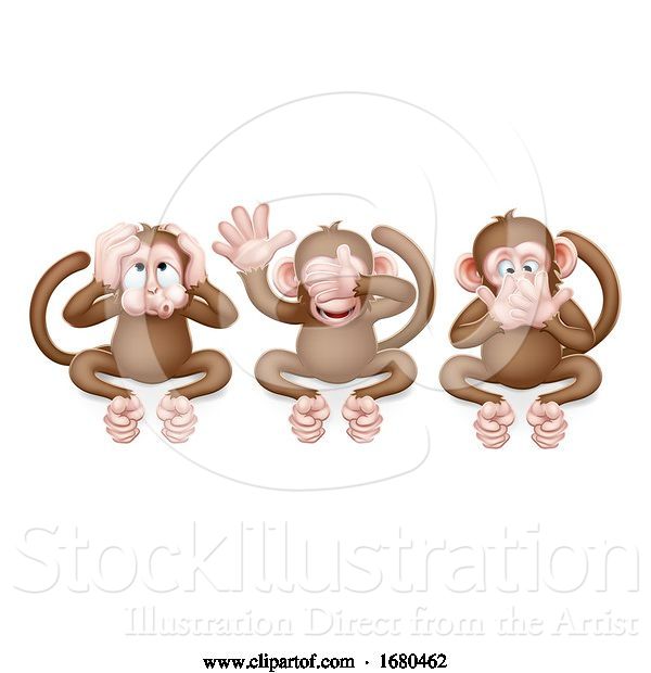 Vector Illustration of Cartoon Monkeys See Hear Speak No Evil Characters