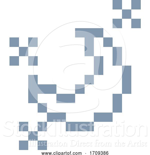 Vector Illustration of Cartoon Moon and Stars Pixel 8 Bit Video Game Art Icon