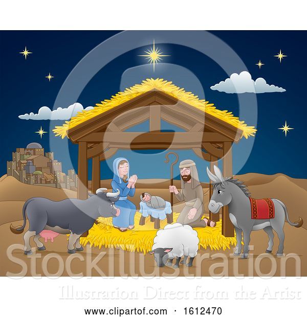 Vector Illustration of Cartoon Nativity Christmas Scene
