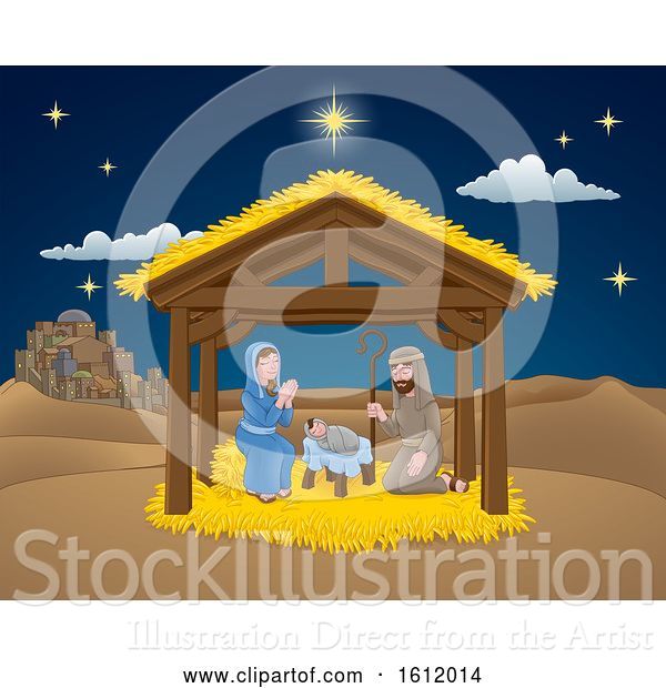 Vector Illustration of Cartoon Nativity Christmas Scene Cartoon
