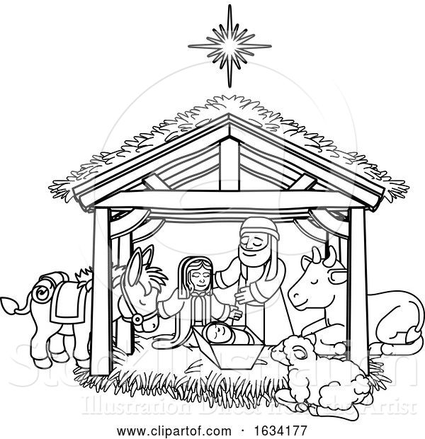Vector Illustration of Cartoon Nativity Scene Christmas Cartoon