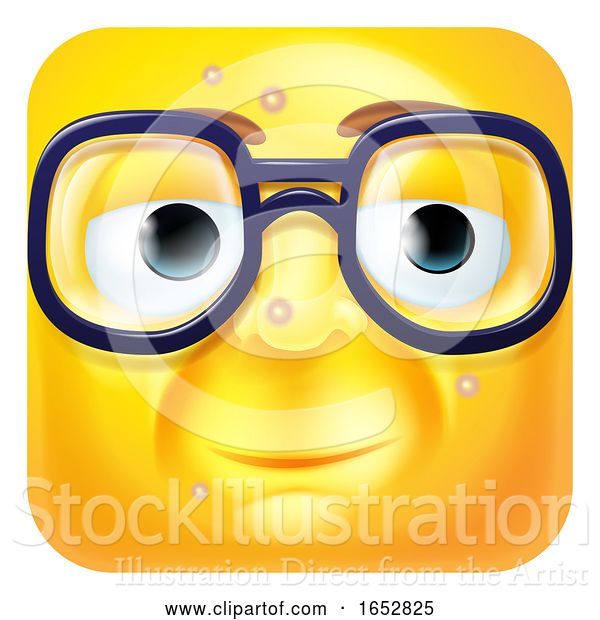 Vector Illustration of Cartoon Nerdy Geek Emoji Emoticon Icon Character