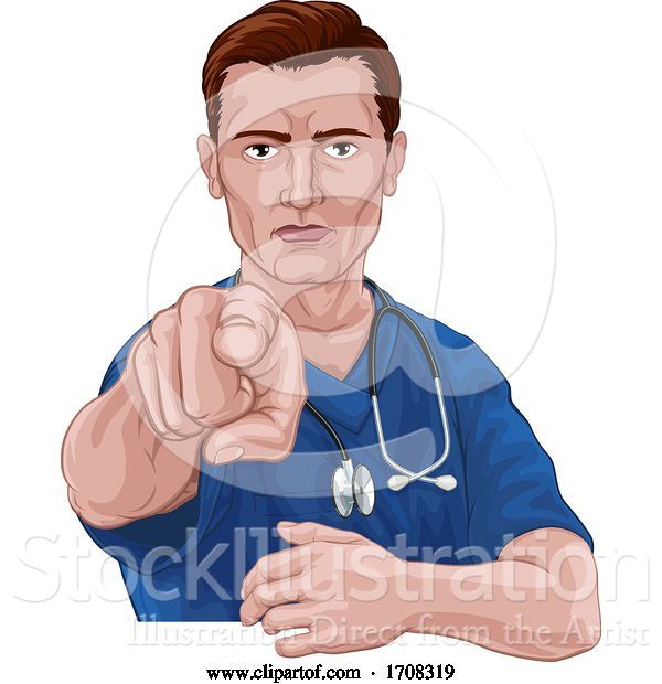 Vector Illustration of Cartoon Nurse Doctor Pointing Your Country Needs You