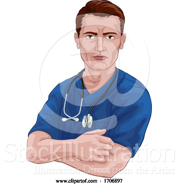 Vector Illustration of Cartoon Nurse or Doctor in Scrubs with Stethoscope