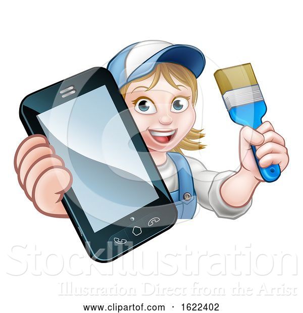 Vector Illustration of Cartoon Painter Decorator Handyman Phone Concept