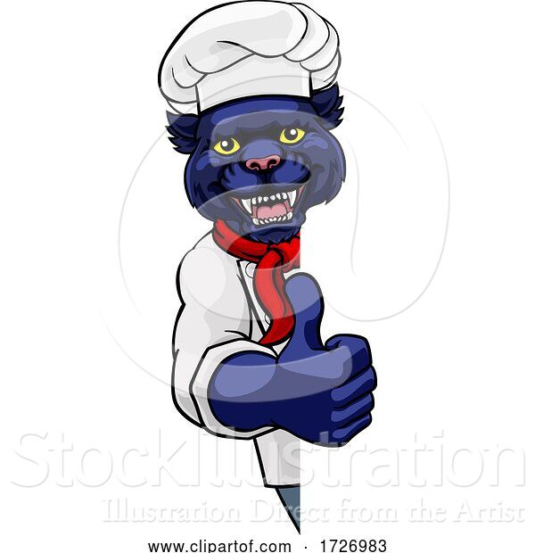 Vector Illustration of Cartoon Panther Chef Mascot Sign Character