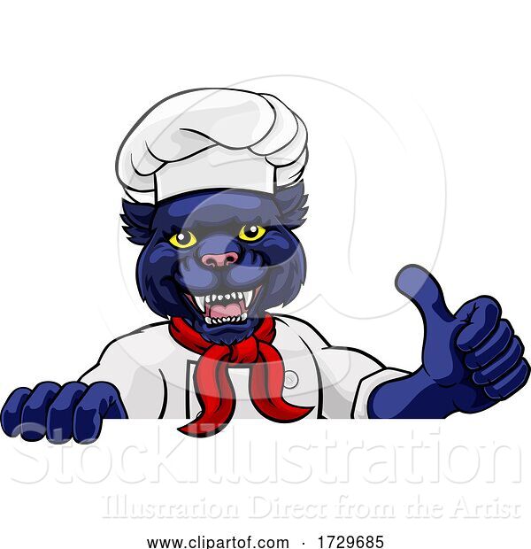 Vector Illustration of Cartoon Panther Chef Mascot Sign Character