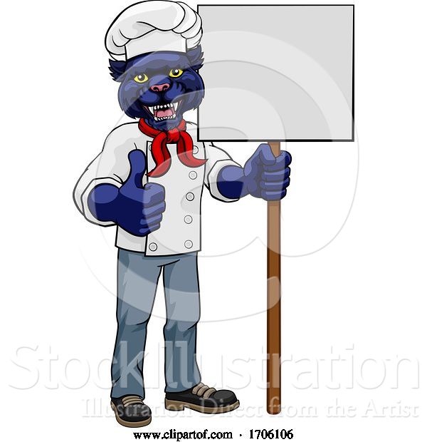 Vector Illustration of Cartoon Panther Chef Restaurant Mascot Sign