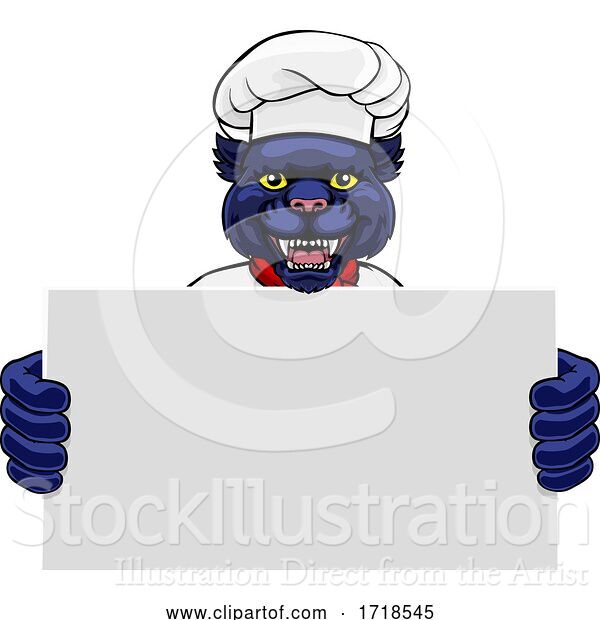 Vector Illustration of Cartoon Panther Chef Restaurant Mascot Sign