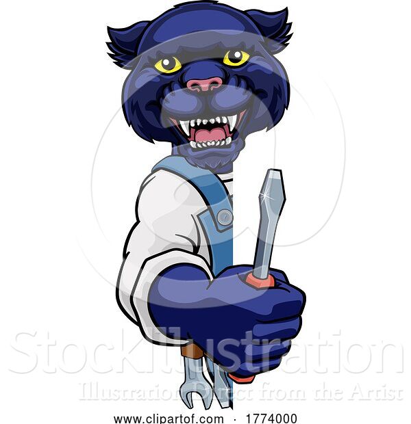 Vector Illustration of Cartoon Panther Electrician Handyman Holding Screwdriver