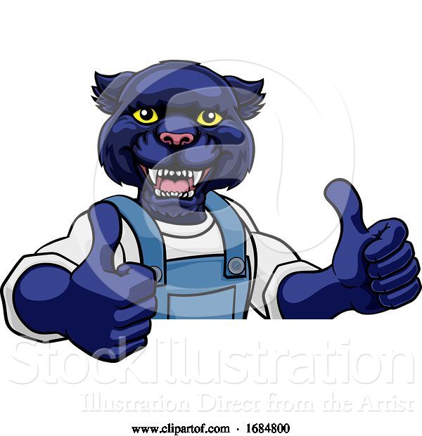 Vector Illustration of Cartoon Panther Mascot Plumber Mechanic Handyman Worker