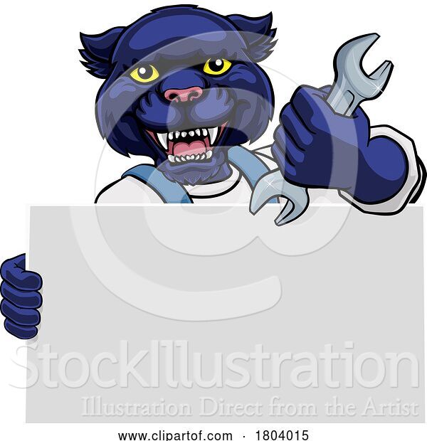 Vector Illustration of Cartoon Panther Mechanic Plumber Spanner Wrench Handyman