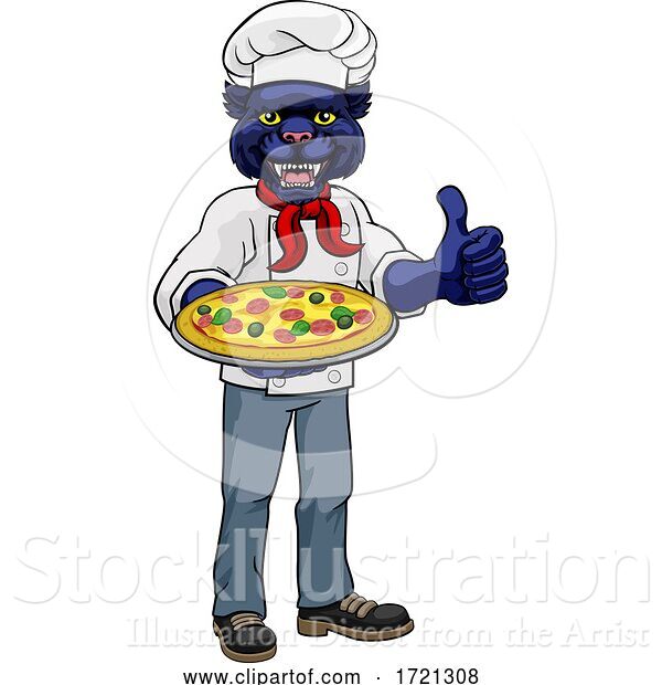 Vector Illustration of Cartoon Panther Pizza Chef Restaurant Mascot