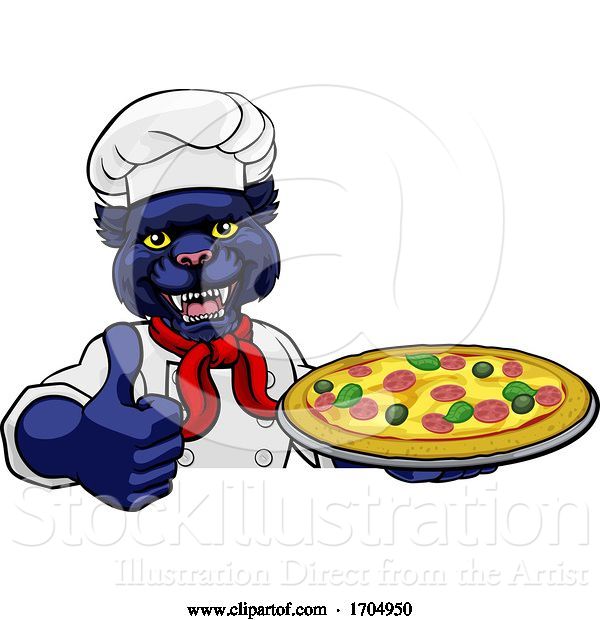 Vector Illustration of Cartoon Panther Pizza Chef Restaurant Mascot Sign