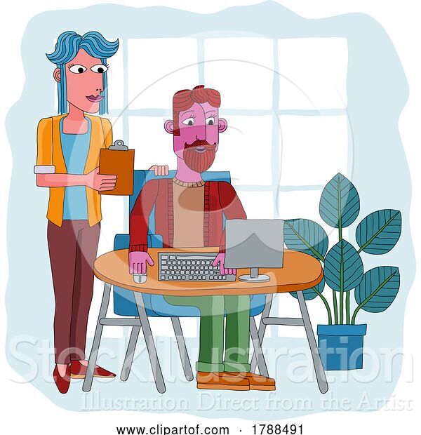 Vector Illustration of Cartoon People Working Business Illustration Office Scene